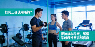 健身训练问答场景展示哑铃和训练器材